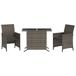 Maison Chic Ensemble de bistro 3 pcs avec coussins,Table + chaises + coussins de jardin gris résine tressée -GKD966822