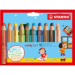 STABILO Crayon multi-talents woody 3 en 1, étui carton de 10 ()