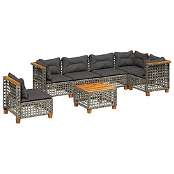 vidaXL Salon de jardin avec coussins 7 pcs gris résine tressée