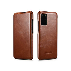 Etui en cuir véritable bord incurvé vintage unique marron pour votre Samsung Galaxy S20 Plus