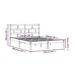 vidaXL Cadre de lit Marron miel 150x200 cm Très grand Bois massif pas cher