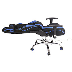 Decoshop26 Fauteuil de bureau gamer design sportif fonction de massage chauffant avec coussins en tissu noir / bleu 10_0002534 pas cher