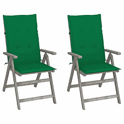 Maison Chic Lot de 2 Chaises inclinables de jardin avec coussins | chaises d'extérieur | Fauteuil Relax Bois d'acacia -GKD54809