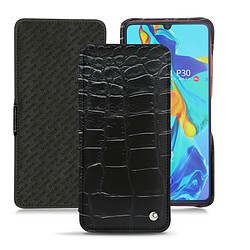 Housse cuir Huawei P30 - Rabat horizontal - Crocodile nero ( Noir / Black) - NOREVE