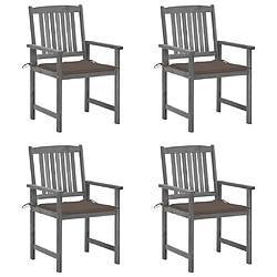 vidaXL Chaises de jardin et coussins lot de 4 Gris Bois acacia massif