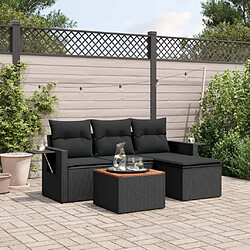 Maison Chic Salon de jardin 5 pcs avec coussins | Ensemble de Table et chaises | Mobilier d'Extérieur noir résine tressée -GKD29601