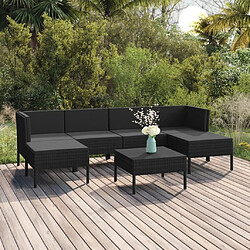 vidaXL Salon de jardin 7 pcs avec coussins Résine tressée Noir