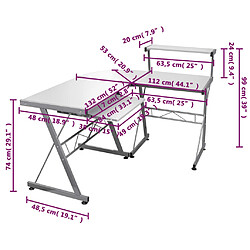 vidaXL Bureau d'ordinateur d'angle Blanc 132x112x99 cm Bois ingénierie pas cher