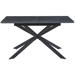 Pegane Table à manger rectangulaire extensible en céramique coloris noir / pieds noir - Longueur 140-180 x profondeur 80 x hauteur 75 cm