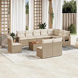 vidaXL Salon de jardin 11 pcs avec coussins beige résine tressée