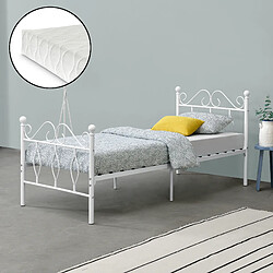 Cadre de Lit Simple Apolda en Métal Matelas 90x200 cm Blanc Mat [en.casa][neu.haus]