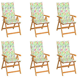 vidaXL Chaises de jardin lot de 6 coussins motif feuilles Bois de teck