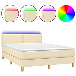 Sommier à lattes LED,Cadre à lattes de lit avec matelas pour Adulte Crème 140x190 cm Tissu -MN43574