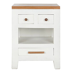 Pegane Table de nuit, table de chevet avec 3 tiroirs en bois coloris blanc, naturel - longueur 45 x profondeur 40 x Hauteur 60 cm