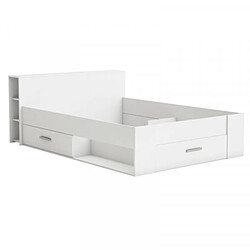 Acheter Dansmamaison Lit 140x190 Blanc + rangements - KAMRA