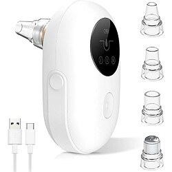 Chrono Aspirateur Point Noirs, Rechargeable USB Avec écran LED et 5 Têtes Peau Vacuum pour éliminer Les Blackheads, Boutons,Blanc