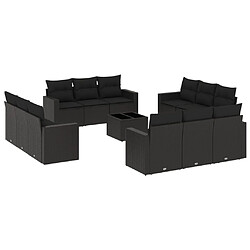 vidaXL Salon de jardin avec coussins 13 pcs noir résine tressée