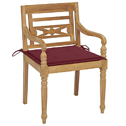 vidaXL Chaises Batavia lot de 2 et coussins bordeaux Bois teck massif