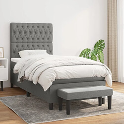 Maison Chic Lit Adulte - Lit simple Lit à sommier tapissier et matelas moelleux - Meuble de Chambre - Gris foncé 90x190 cm Tissu -MN38076