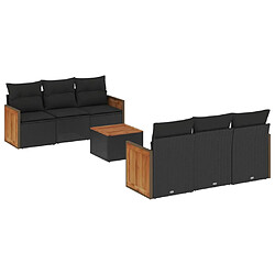 vidaXL Salon de jardin 7 pcs avec coussins noir résine tressée