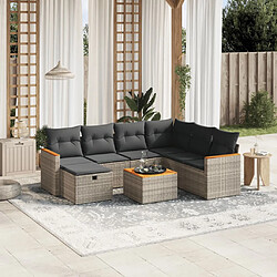 vidaXL Salon de jardin 8 pcs avec coussins gris résine tressée