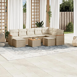 Maison Chic Salon de jardin avec coussins 10 pcs, Ensemble Tables et chaises de jardin, beige résine tressée -GKD700964