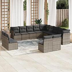 Maison Chic Salon de jardin avec coussins 13 pcs | Ensemble de Table et chaises | Mobilier d'Extérieur gris résine tressée -GKD46162