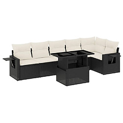 vidaXL Salon de jardin 7 pcs avec coussins noir résine tressée