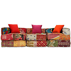 Decoshop26 Coussins canapé de sol poufs modulaire chaise longue en tissu 3 places en tissu Patchwork DEC021223 pas cher