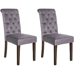 Decoshop26 Lot de 2 chaises de salle à manger design classique bouton décoratif assise en tissu velours gris foncé 10_0001614