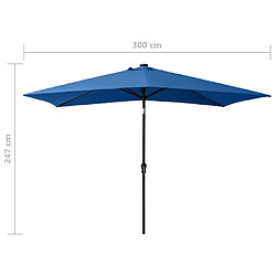 vidaXL Parasol de jardin avec LED et mât en acier bleu azuré 2x3 m pas cher