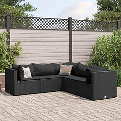 vidaXL Salon de jardin 5 pcs avec coussins Noir Résine tressée