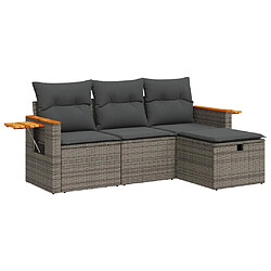 vidaXL Salon de jardin 4 pcs avec coussins gris résine tressée