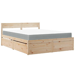 Vidaxl Lit avec tiroirs et matelas 140x200 cm bois massif de pin