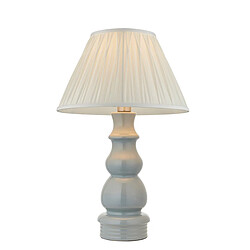 Endon Lampe de table avec base et abat-jour, vernis gris bleu, plaque de nickel satiné et tissu en soie ivoire