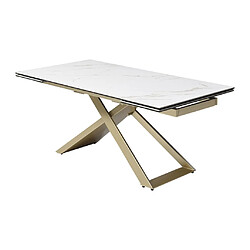 Vente-Unique Table à manger extensible 6 à 10 personnes en céramique, verre trempé et métal - Effet marbre blanc et Doré - XERENA de Maison Céphy pas cher