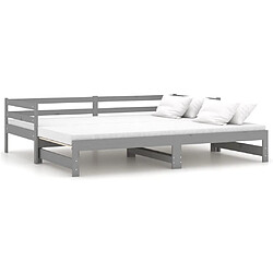 Maison Chic Lit d'appoint Gris Bois de pin massif 2x(90x200)cm,Lit coulissant Lit de repos -GKD31625