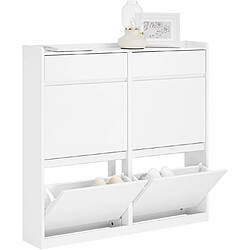 SoBuy FSR169-W Meuble à Chaussures Meuble d'entrée Meuble de Rangement à Chaussures pour Petite Entrée Couloir, Blanc, 2 Tiroirs et 4 Portes, 98x19x95cm