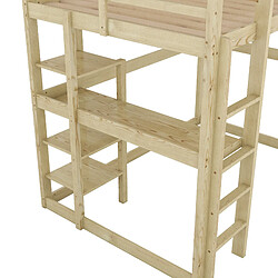 KOMHTOM Lit Enfant 140 X 200 cm Cadre De Lit Mezzanine Avec Espace De Rangement - 4 Compartiments Et 1 Plateau De Bureau - Naturel pas cher