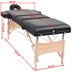 vidaXL Table de massage pliable à 3 zones 10 cm d'épaisseur Noir pas cher