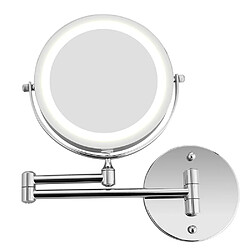 Universal Miroir de maquillage mural de 7 pouces pour la chambre ou la salle de bains, double miroir avec lupe 5x, lumière LED réglable sur bouton tactile |(Argent)