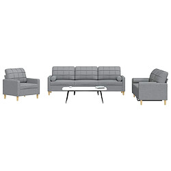 vidaXL Ensemble de canapés 3 pcs coussins décoratifs gris clair tissu