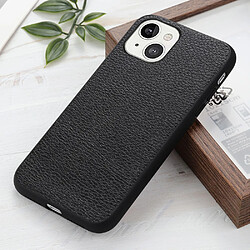 Coque en TPU + cuir véritable texture litchi noir pour votre Apple iPhone 13 6.1 pouces