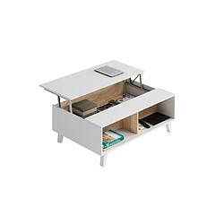 Acheter Alter Table basse avec plateau relevable, un espace de rangement et deux niches extérieures, blanc brillant et chêne canadien, cm 100 x 68 x 38 (50 avec le plateau).