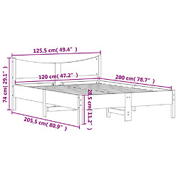 Vidaxl Cadre de lit blanc 120x200 cm bois de pin massif pas cher