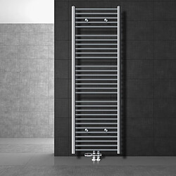 LuxeBath Radiateur de salle de bain Sahara 600x1800 mm Chrome courbé avec raccord central + garniture de raccordement avec thermostat Forme traversante