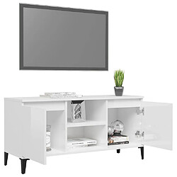 Avis vidaXL Meuble TV avec pieds en métal Blanc brillant 103,5x35x50 cm