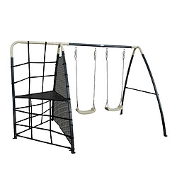 AXI Set de Balançoire en métal en anthracite & crème | Balançoire 2 agrès / places & filet à grimper | Portique avec Balançoire de jardin / extérieur pour enfants