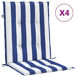 vidaXL Coussins de chaise à dossier bas lot de 4 rayures bleu et blanc