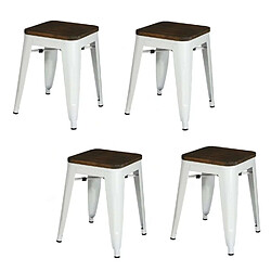 Urban Living Lot de 4 tabourets vintage Liv H46 cm - Blanc mat